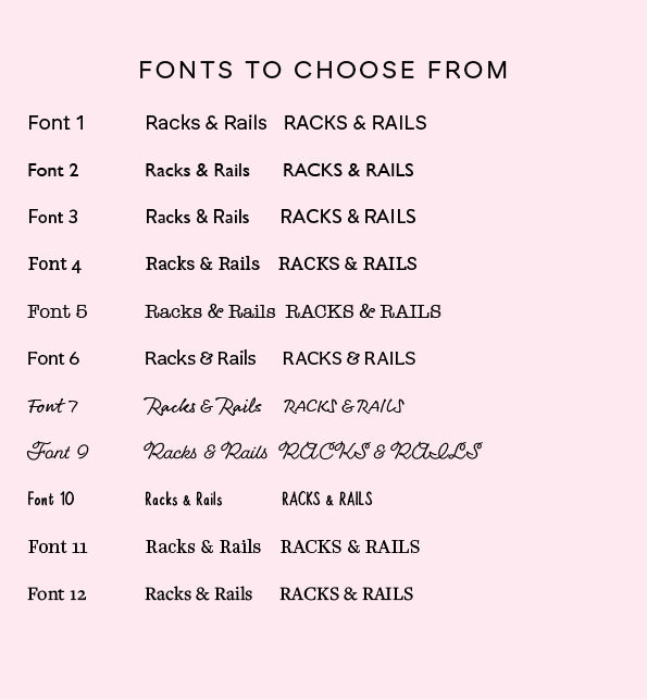 Timbersmiths Racks & Rails Font Choices