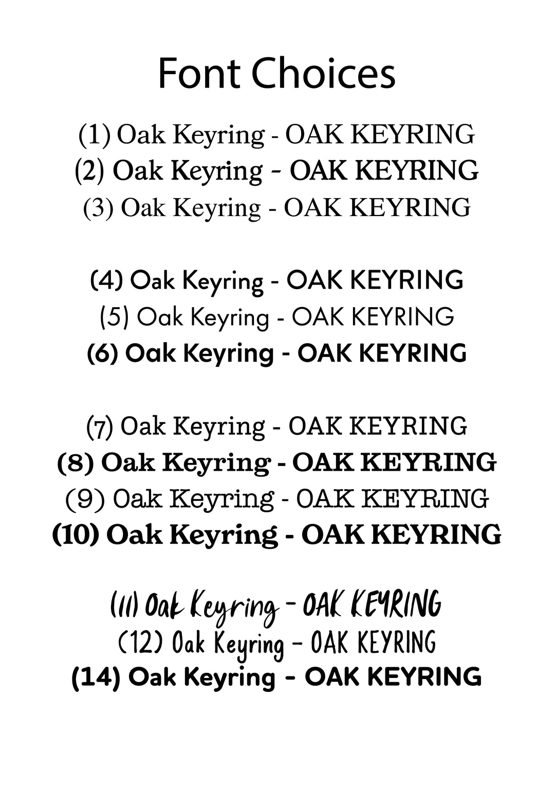 Oak Keyring font choices