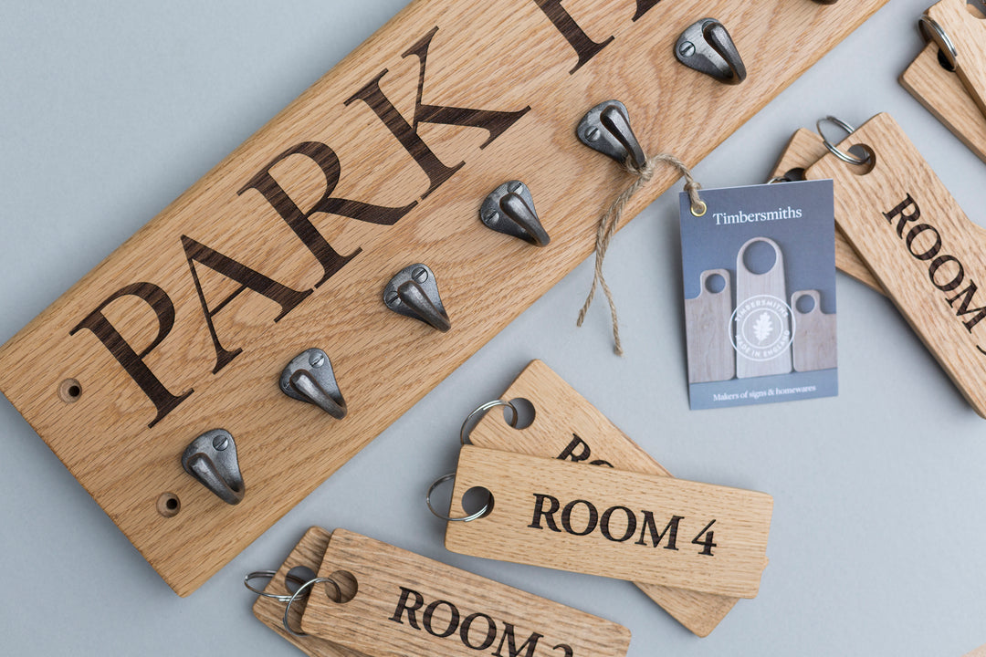 Timbersmiths Personalised Wooden Key Hook with cast iron hooks