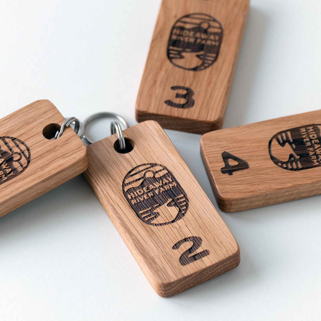 Engraved Wooden Keyrings  with Hideaway River Farm