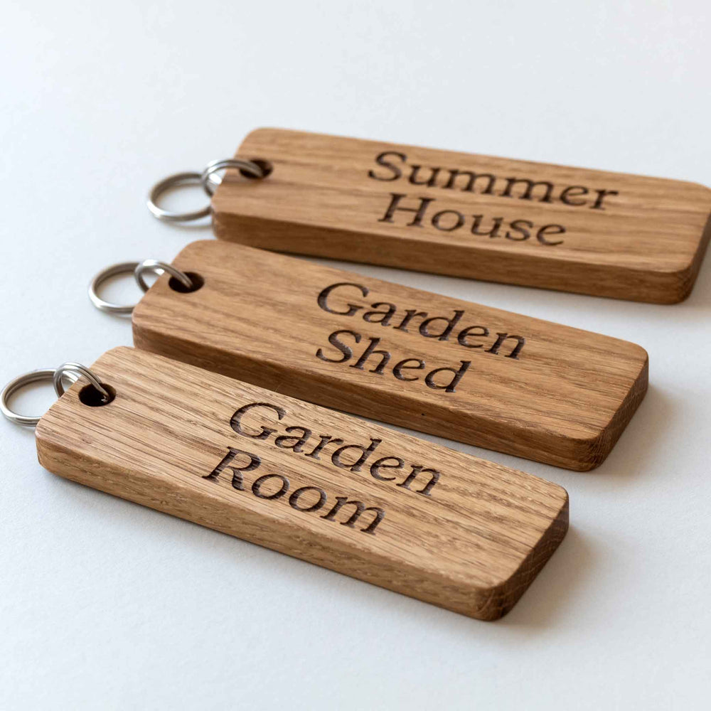 Garden Room, Summer House and Garden Shed  Wooden Key Ring - Extra Large